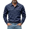 Chemise de travail à manches longues en suédine lourde pour homme veste décontractée - S / Hauts / Bleu Marine