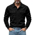Chemise veste utility en suédine noire pour homme, détail de vêtements de travail décontractés. - S / Hauts / Noir