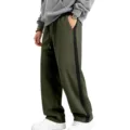 Men's fleece-lined casual sweatpants with side stripe straight leg drawstring trousers. - S / Bottoms / Army Green