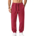 Pantalón de chándal de felpa de ante para hombre con cintura elástica y puños. - S / Bottoms / Rojo