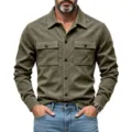 Veste chemise utilitaire en suédine vert olive pour homme avec poches poitrine et boutons. - Vert Militaire