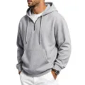 Grey waffle knit quarter-zip hoodie for men, comfortable long sleeve casual pullover. - Light Gray