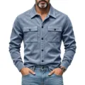 Veste chemise homme en suédine lourde avec deux poches poitrine pour loisirs extérieurs. - Bleu clair