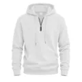 Men's casual waffle knit quarter zip hoodie streetwear comfortable hooded sweatshirt white - White