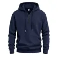 Men's casual waffle knit half zip hoodie with pocket comfortable winter autumn streetwear pullover - Navy Blue