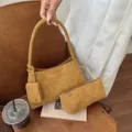 Retro Suede Shoulder Bag Set Brown Casual Commuter Handbag with Pouch and Coin Purse - Brown