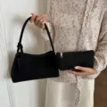 Black suede shoulder bag stylish hobo purse with matching pouch casual chic commuter handbag. - Black