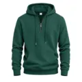 Close-up detail of the deep green waffle knit hoodie showcasing the front zipper and texture. - Grass Green