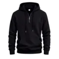 Sweat à capuche homme noir en tricot gaufré demi-zip streetwear décontracté à manches - S / Hauts / Noir