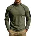 Men's Olive Green Fleece Mock Neck Sweatshirt with Side Zippers and Sleeve Pocket Detail. - S / Tops / Army Green