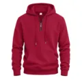 Sweat a capuche homme en tricot gaufre demi-zip avec poche, detail de texture. - S / Hauts / Rouge Vif