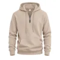 Men's waffle knit quarter zip hoodie casual long sleeve hooded sweatshirt with pocket. - Khaki