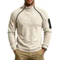 Men's fleece stand-up collar sweatshirt with double side zippers and raglan sleeves for casual wear. - S / Tops / Apricot