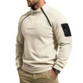 Men's fleece stand collar sweatshirt casual double zipper raglan sleeve pullover top - S / Tops / Apricot
