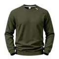 Grüner Herren Winter Fleece Pullover mit diagonalem Reißverschluss und Rundhalsausschnitt. - Armeegrün