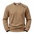 Herren lässiger einfarbiger Langarm-Sweatshirt mit diagonaler Reißverschlusskragen. - Camel