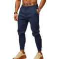 Mens solid blue joggers sweatpants casual athletic workout running pants with drawstring waist - S / Bottoms / Navy Blue