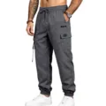 Men dark gray cargo pants casual multi pocket drawstring elastic waist streetwear - Dark Gray