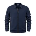 Mens waffle knit jacket with lapel collar and secure zip pockets for daily casual wear. - S / Tops / Navy Blue