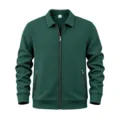 Detailed view of men's lapel waffle knit jacket texture, front zipper and side pocket details. - S / Tops / Grass Green