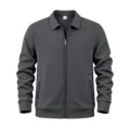 Mens waffle knit full zip jacket with collar and zipper pockets for casual outdoor wear daily. - Dark Gray