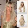 European style ombre long curly synthetic wig with bangs for cosplay party and daily use - Ombre Gold (24inch)