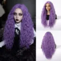 Purple long curly synthetic hair wig detail showing wavy texture and scalp simulation. - Purple (26inch)