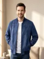 Heren blauwe faux suede bomberjack casual opstaande kraag met ritssluiting voor herfst - S / Tops / Marineblauw