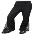 Men's 70s vintage black flare pants disco party dance bell-bottom trousers with mesh - S / Bottoms / Black