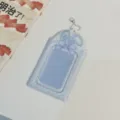 Acrylic cute bunny ear lace photocard holder detail shot for 3 inch kpop idol cards. - Blue Bow Style / 3 Inch (8x14cm)