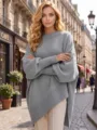 Γυναικείο Casual Oversize Γκρι Πλεκτό Πουλόβερ Μακρυμάνικο Streetwear Top Μόδα Χειμώνας - XS / Tops / Γκρι