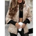 Chaqueta acolchada de mujer con capucha elegante y mangas en contraste para invierno. - S / Tops / Caqui