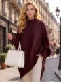 Γυναικείο Oversized Πλεκτό Πουλόβερ με Στρογγυλή Λαιμόκοψη Φθινόπωρο Χειμώνας Casual - Μπορντό