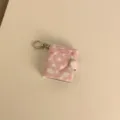 Pink mini photo album keychain with heart cutout and angel wings, cute 2-inch card holder. - Pink