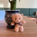 Lindo llavero de osito de peluche marrón con cinta de amor, suave muñeca de peluche bolso. - Oso de Cabeza Grande - Marrón