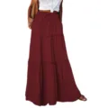 Hoge taille trekkoord gelaagde ruches maxi rok voor dames elegante lange wijnrode rok. - S / Bottoms / Rood