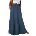Dames Hoge Taille Gelaagde Maxi Rok Casual Lange Vloeiende Ruffle Boheemse Rok met Koord - S / Bottoms / Blauw