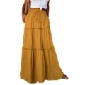 Vrouwen Hoge Taille Gelaagde Lange Maxi Rok Casual Boho Stijl Met Elastisch Trekkoord - S / Bottoms / Geel