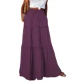 Women High Waist Tiered Maxi Skirt Long Boho Ruffle Drawstring Flowy Summer Skirt Purple - Purple
