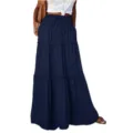 Navy blue tiered maxi skirt for women, high waist elastic drawstring ruffled long skirt. - Navy Blue