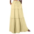 High waist tiered maxi skirt with elastic drawstring waist and ruffled layers for women. - Lemon Yellow