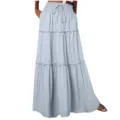 Light blue high waist tiered maxi skirt with adjustable drawstring and ruffle hem boho long skirt - Sky Blue