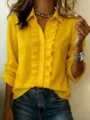 Women's casual long sleeve ruffle placket button down shirt top for autumn season. - S / Tops / Yellow