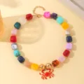 Collar de cuentas de resina cuadradas de colores con colgante de cangrejo, joyería de playa. - Estilo de Cuentas Cúbicas Coloridas / Cangrejo rojo