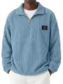 Men's corduroy quarter zip sweatshirt casual long sleeve stand collar retro pullover top. - S / Tops / Blue