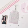Clear PVC photocard holder with ribbon bow and angel wings design for 3 inch star cards. - Bow Pendant / Pink