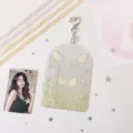 Clear PVC photocard holder 3 inch Kpop idol card protector with cute wings heart keychain. - Bow Pendant / Yellow