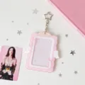 Pink acrylic photocard holder 3 inch polaroid protector cute star keychain aesthetic - Pink