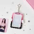 Acrylic photocard holder with angel wings and star keychain, perfect for K-pop photocard display. - Black
