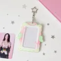 Acrylic photocard holder angel design cute 3 inch Kpop photocard protector with star keychain - Green